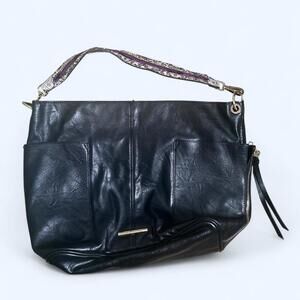 Y2K Steve Madden Extra Large Boho Chic Black Faux Leather Tote Bag